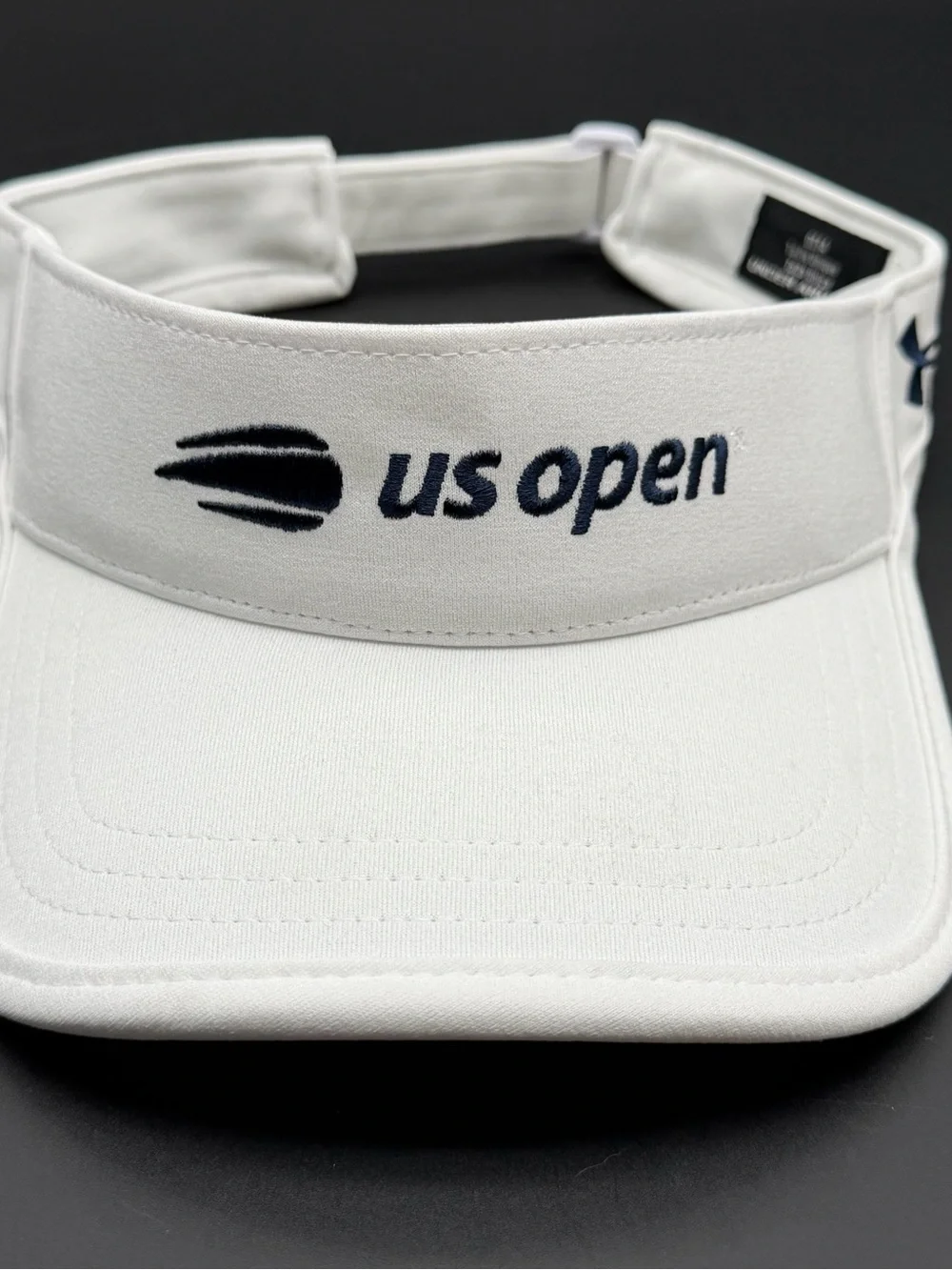 US Open Tennis Women Under Armour White Visor Hat Navy Blue Embroidered Logo